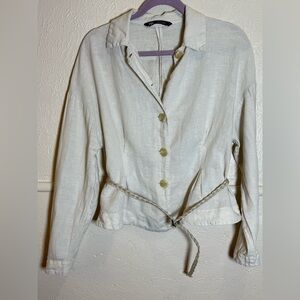 ZARA WOMAN Beige Linen/Cotton BELTED JACKET WITH PLEATS Long Sleeve Size S